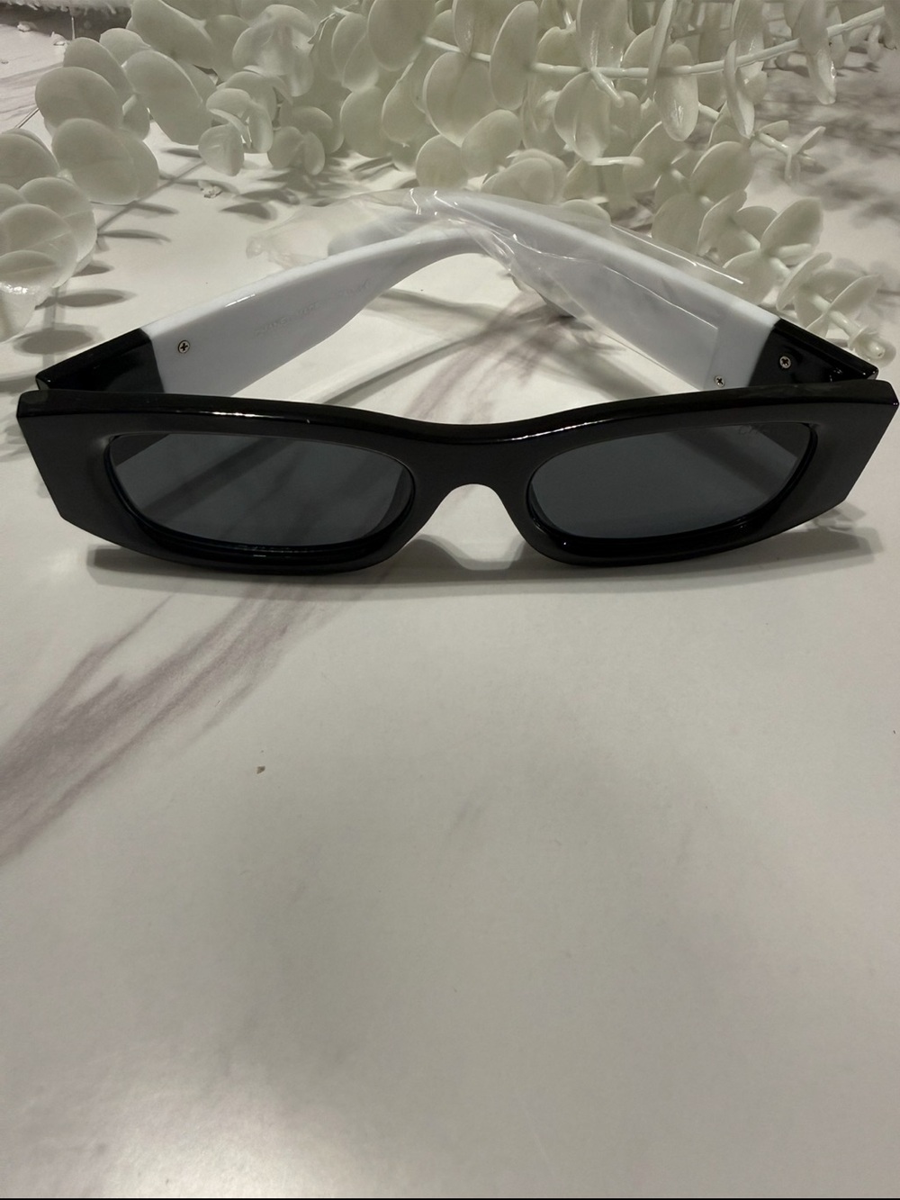 Trendy Black & White Rectangle Sunglasses